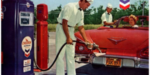 1960s Chevron service station in rural Minnesota, featured in Meanwhile in Mankato, a true crime and cold case investigation from the Dakota Spotlight podcast.